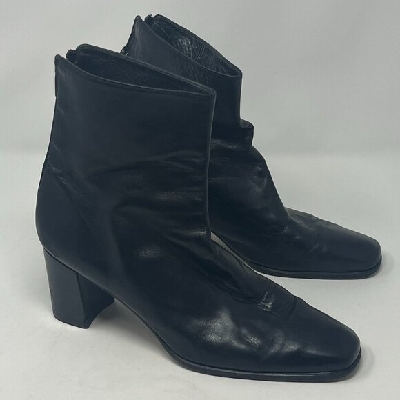 Stuart Weitzman ankle boots 10B black leather square toe y2k 90s - Picture 1 of 16